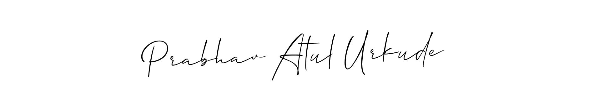The best way (Allison_Script) to make a short signature is to pick only two or three words in your name. The name Prabhav Atul Urkude include a total of six letters. For converting this name. Prabhav Atul Urkude signature style 2 images and pictures png